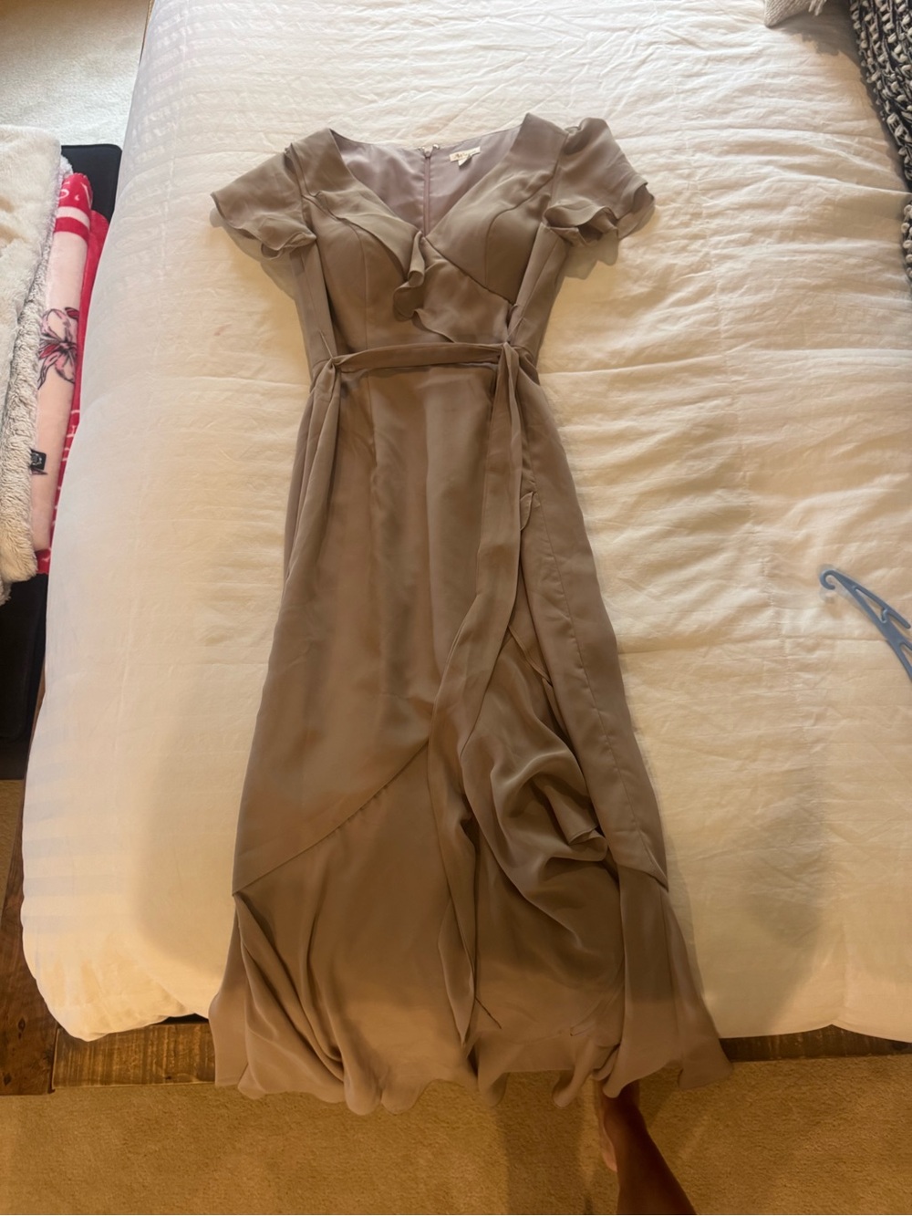 Taupe Ruffle Wrap Maxi Dress - Bridal dress